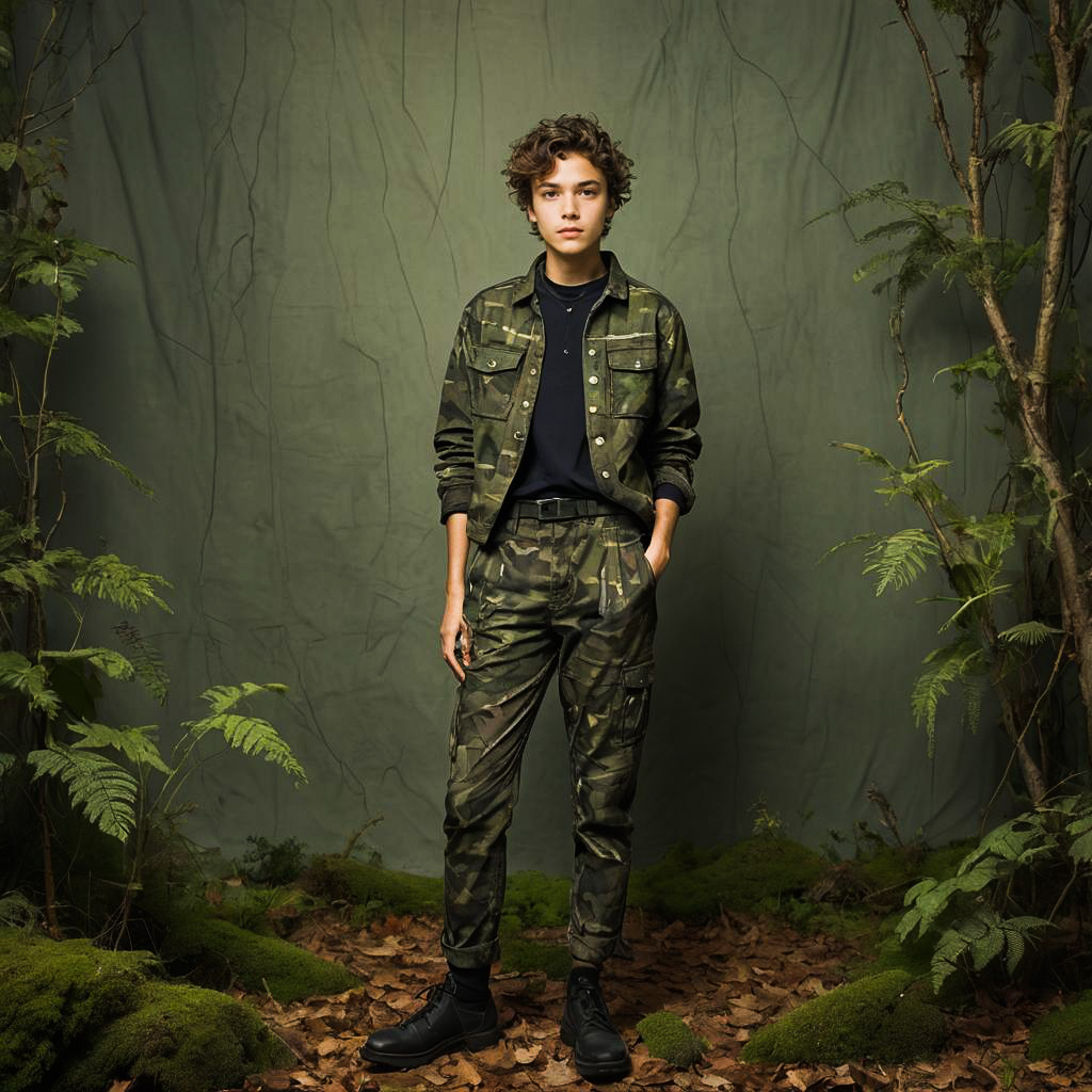 Curious Nature Explorer in Camo Outfit