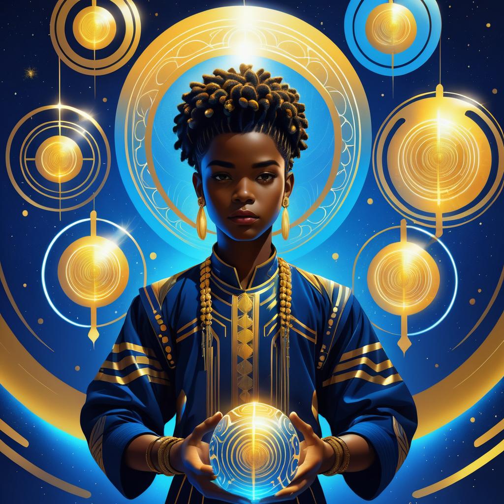 Afrofuturism Boy with Glowing Orbs