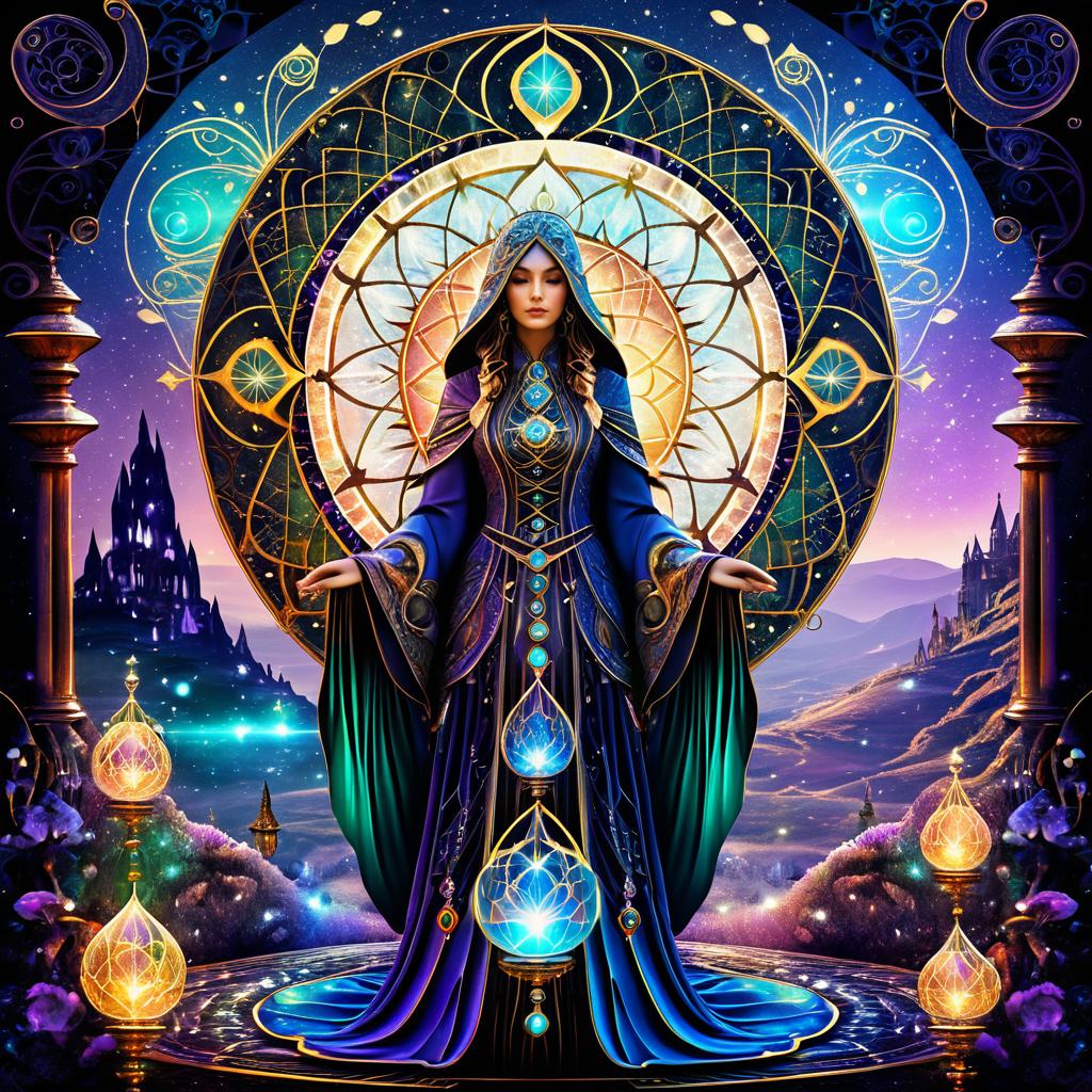 Serene Oracle in Steampunk Psychedelia