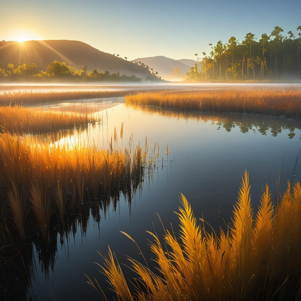 Morning Mist Over a Vibrant Bog