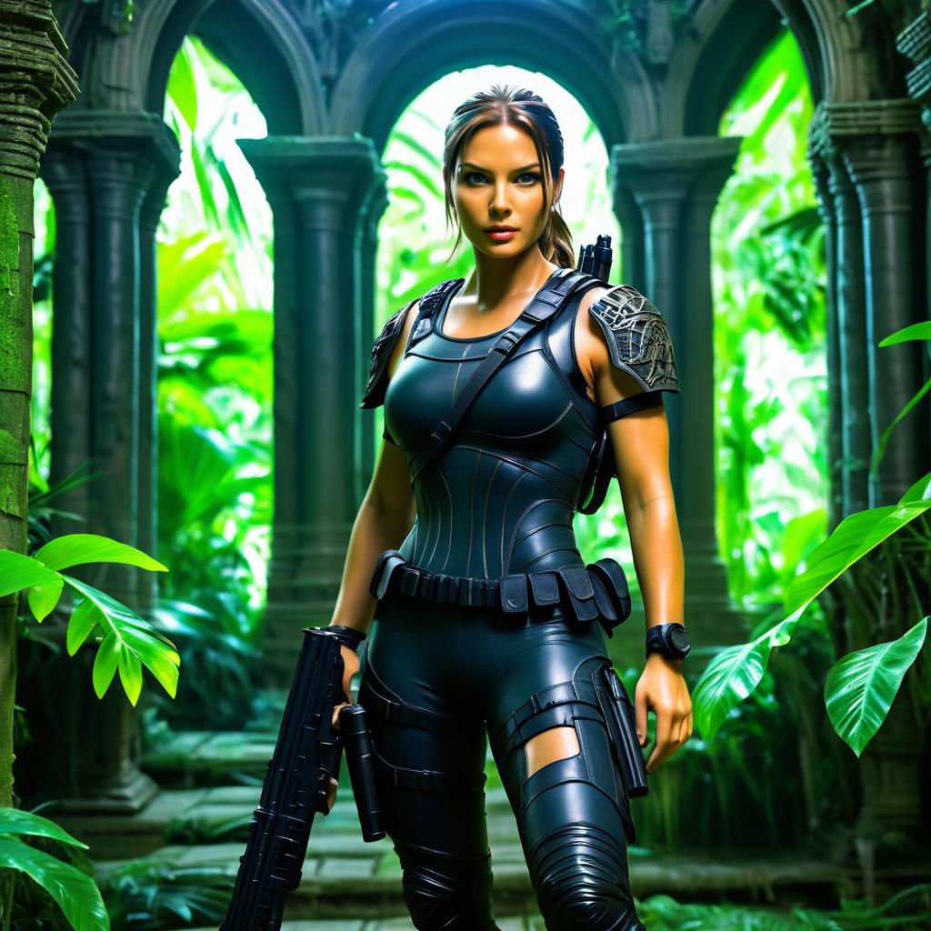 Lara Croft in an Overgrown Temple