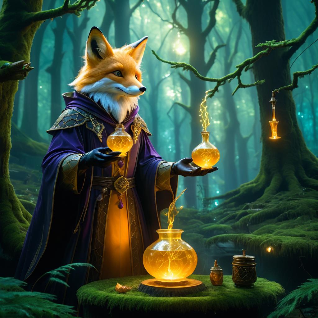 Mystical Fox Alchemist Brewing Potions