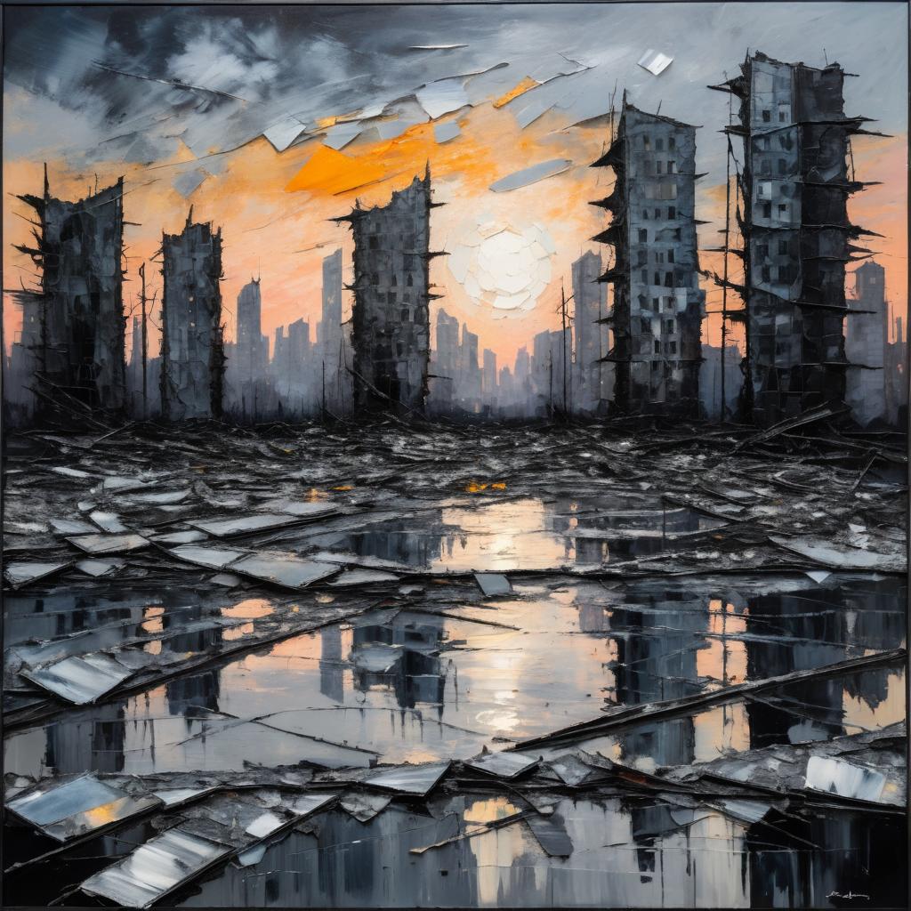 Twilight Shattered Cityscape Expressionism