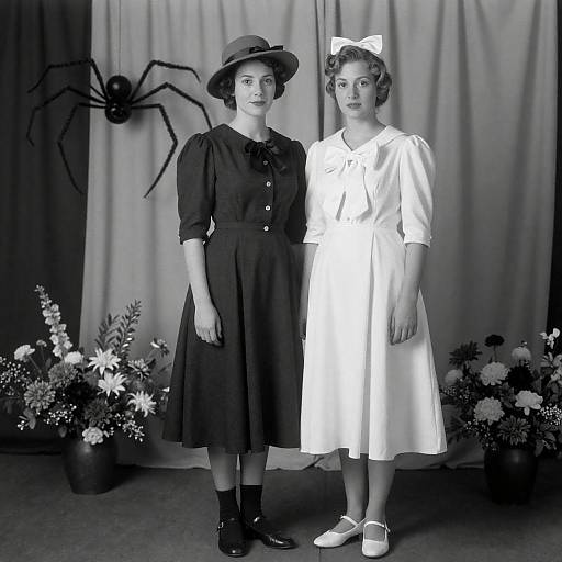 Vintage Black-and-White Portrait of Two Women