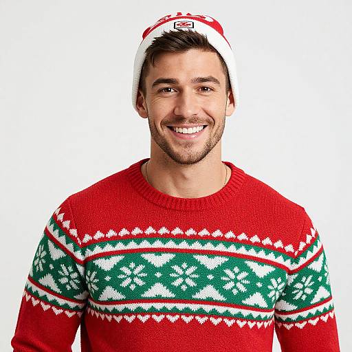 Friendly Man in Festive Red Sweater