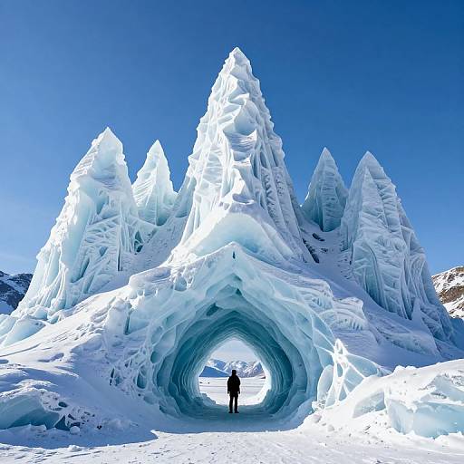 Majestic Ice Formations with Solitary Figure
