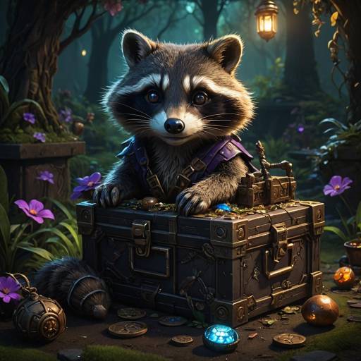 Jinx the Raccoon in Enchanted Garden Jinx the Raccoon in Enchanted Garden