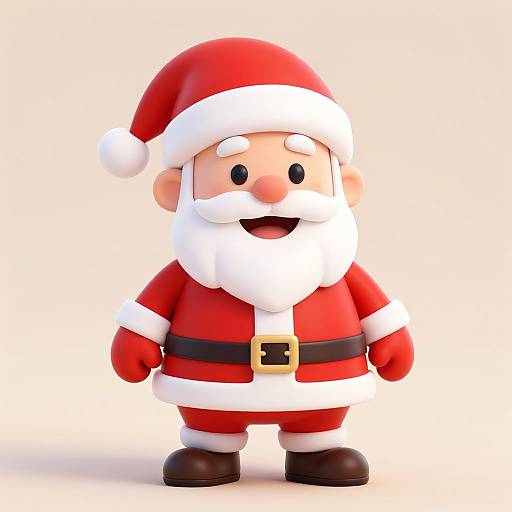 Cartoon-style 3D Santa Claus with red hat, white fur trim, black belt, and red suit, smiling against a plain white background.