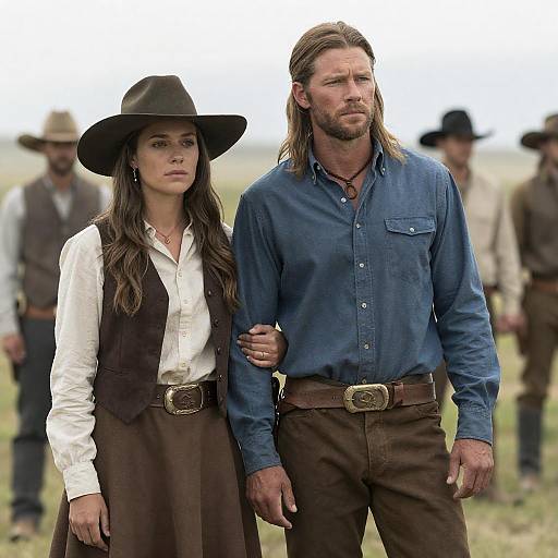 Western Scene with Couple in Traditional Attire