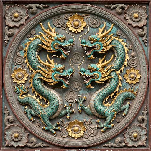 Intricate Intertwined Dragons in Turquoise