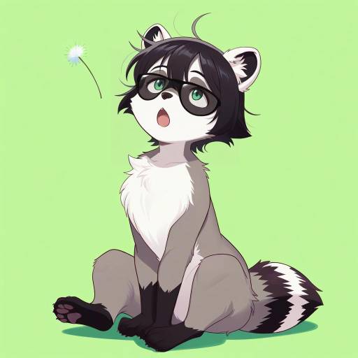 Raccoon Gazing at Floating Dandelion Fluff Raccoon Gazing at Floating Dandelion Fluff