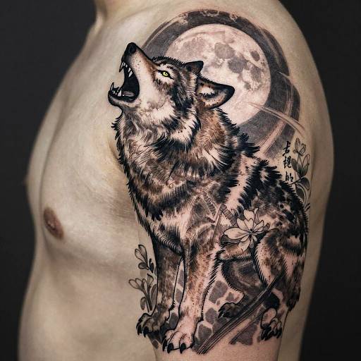 Dynamic Chinese Wolf Tattoo Design
