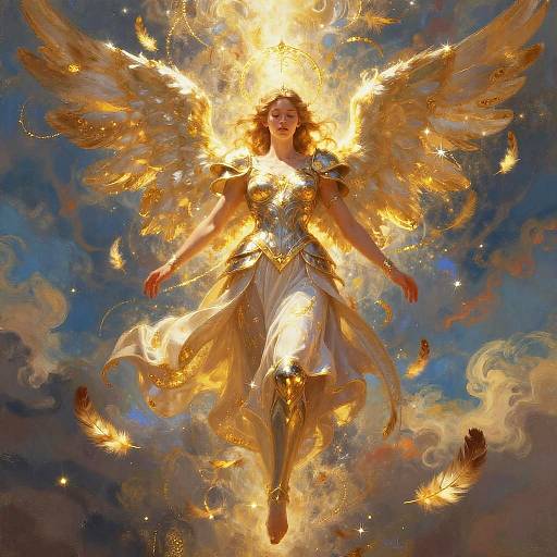 Angel Lecabel Descending in Golden Light
