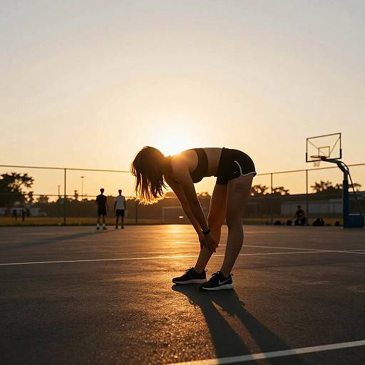 Silhouetted Woman Stretching at Sunset