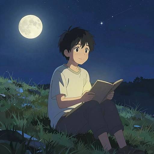 Anime Boy Sketching Under Starry Sky