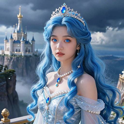 Radiant Blue-Eyed Princess on Cliff
