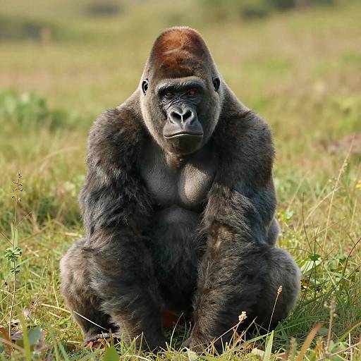 Gray Gorilla in Sunny Meadow