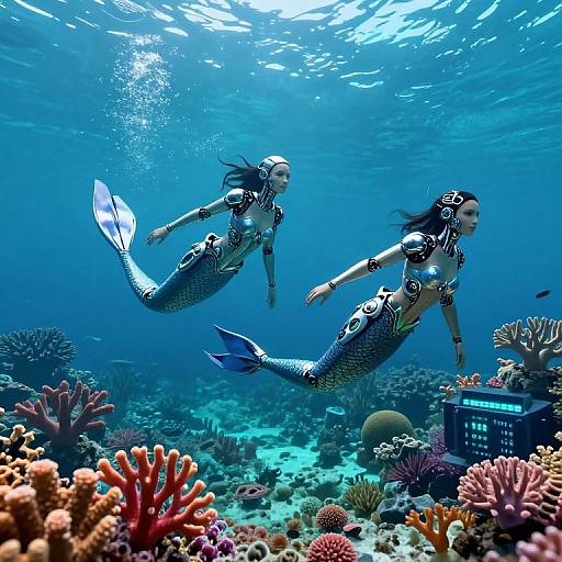 Cyberpunk Mermaids in Futuristic Reef