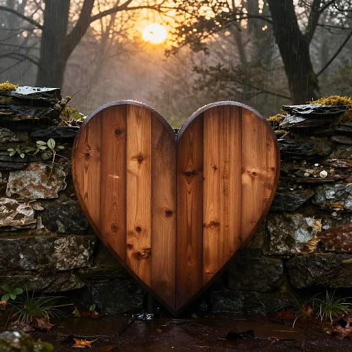 Wooden Heart on Eroding Stone Wall