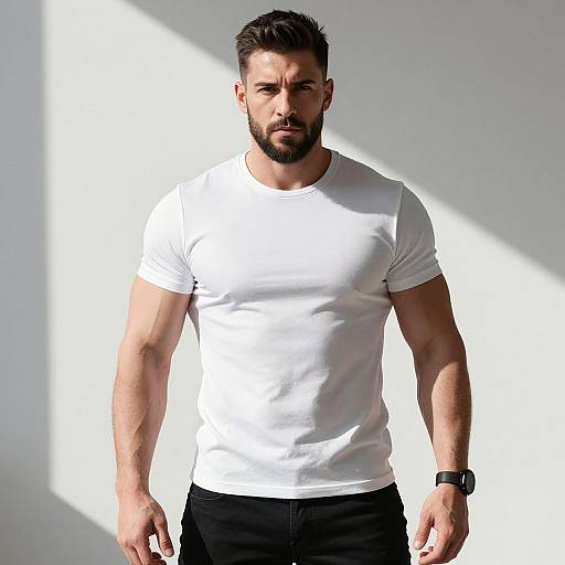 Muscular Bearded Man in Sunlight