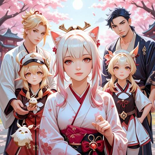 Anime Characters with Colorful Hair and Animal Ears