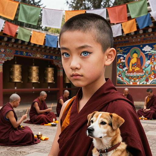 Serene Temple Ritual with Cybernetic Elegance