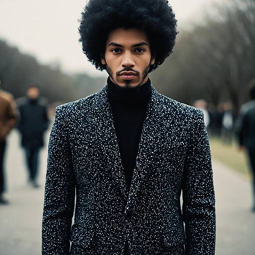 Stylish Young Man with Afro in Speckled Jacket