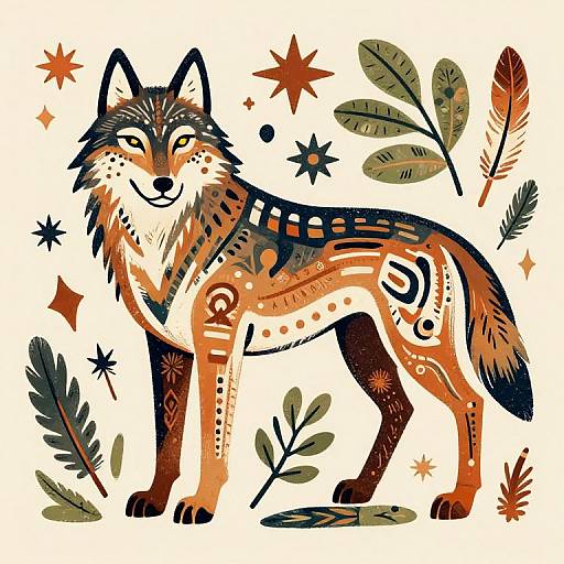 Tribal Spirit Wolf with Symbolic Patterns