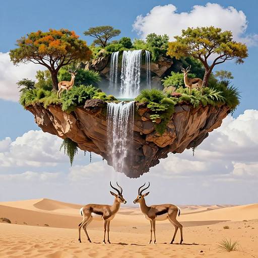 Surreal Desert Antelope and Floating Island