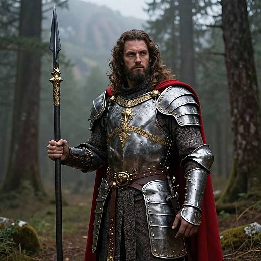 Muscular Warrior in Misty Medieval Forest
