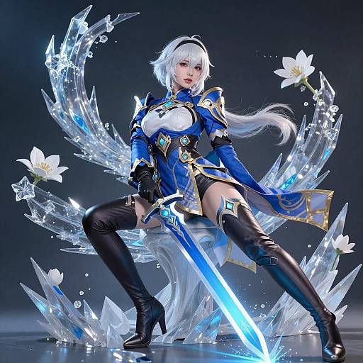Icy Warrior Woman with Glowing Sword