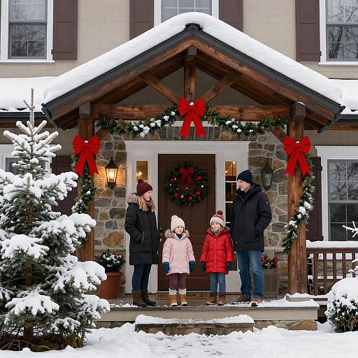 Snowy Christmas House Family Portrait