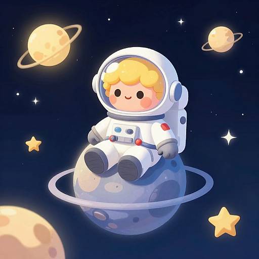 Cute Curly Blonde Astronaut Boy