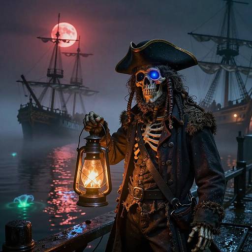 Spectral Ship Captain in Foggy Harbor