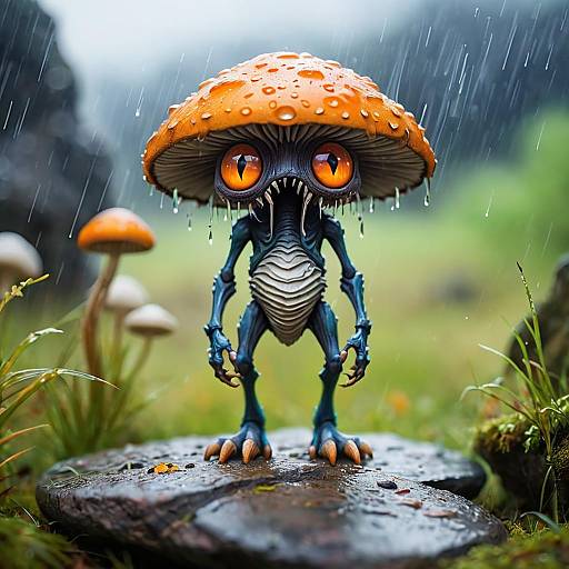 Rainy Mushroom Monster with Orange Eyes