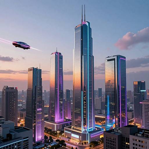 Sauran Futuristic Neon Cityscape