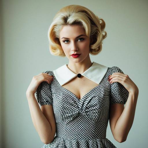 Woman in Vintage Dress with Blonde Bouffant Hair