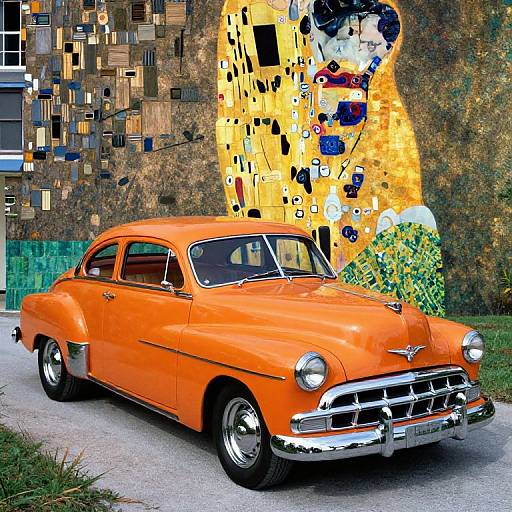 Orange 1949 Mercury Hot Rod in Gustav Klimt Style