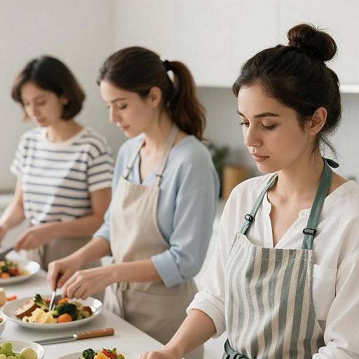 Women Cooking Together in a Bright Kitchen