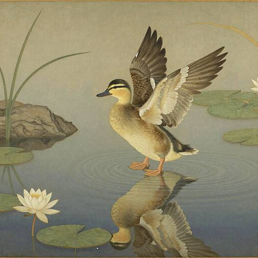 Serene Duckling Tempera on Silk