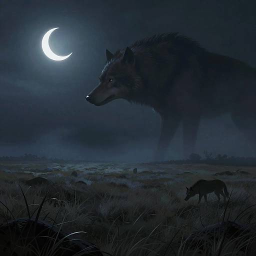 Giant Werewolf in Misty Night Steppe