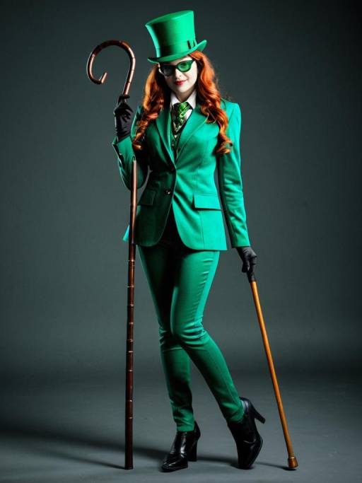 Full-Body Riddler Cosplay with Cane