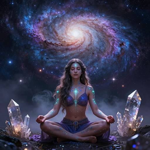 Lyrian Starseed Meditating Under Galaxy
