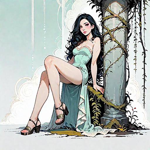 Stylish Woman in Strapless Maxi Dress by Column