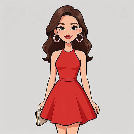 Smiling woman in red halter neck dress