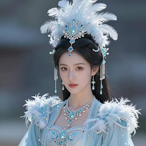 Regal Woman in Ice-Blue Attire