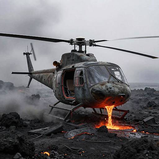 Expressionist Scene of Broken Helicopter