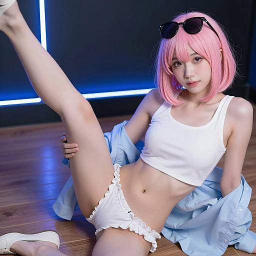 Young Woman with Pink Hair and Blue LED