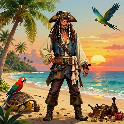 Tortle Pirate Captain on Tropical Beach