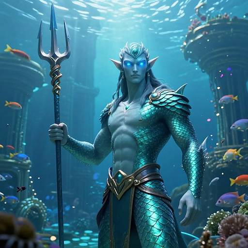 Male Sea Elf Warrior in Underwater Palace